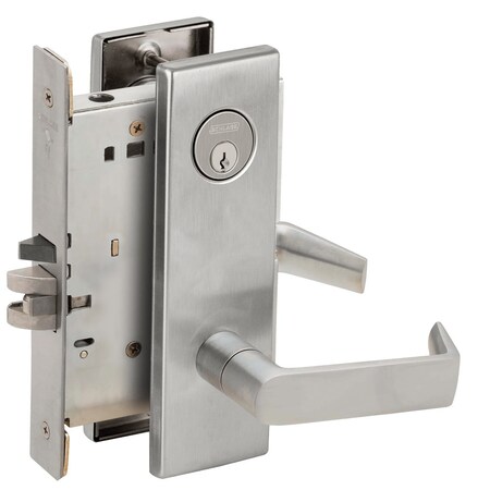 Schlage Grade 1 Classroom Mortise Lock, S123 Keyway, 06 Lever, N Escutcheon, Satin Chrome Finish L9070P 06N 626